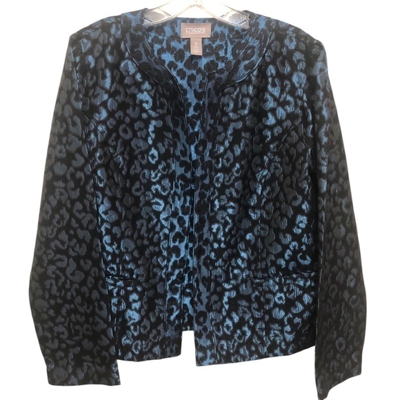 Chico's Jackets & Blazers - Chico’s Open Front  Dressy Jacket Iridescent Royal Blue Animal Print Chico 2/Med